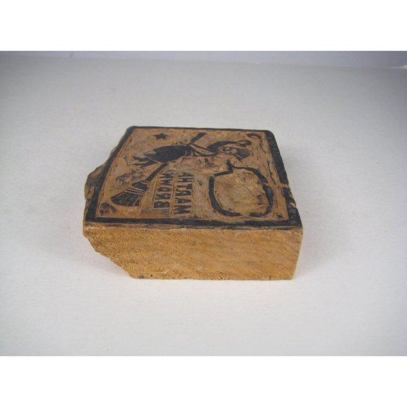 Martha Brown Vintage Hand Carved Wood Print Block Stamp Witch Broom Halloween - Picture 5 of 8